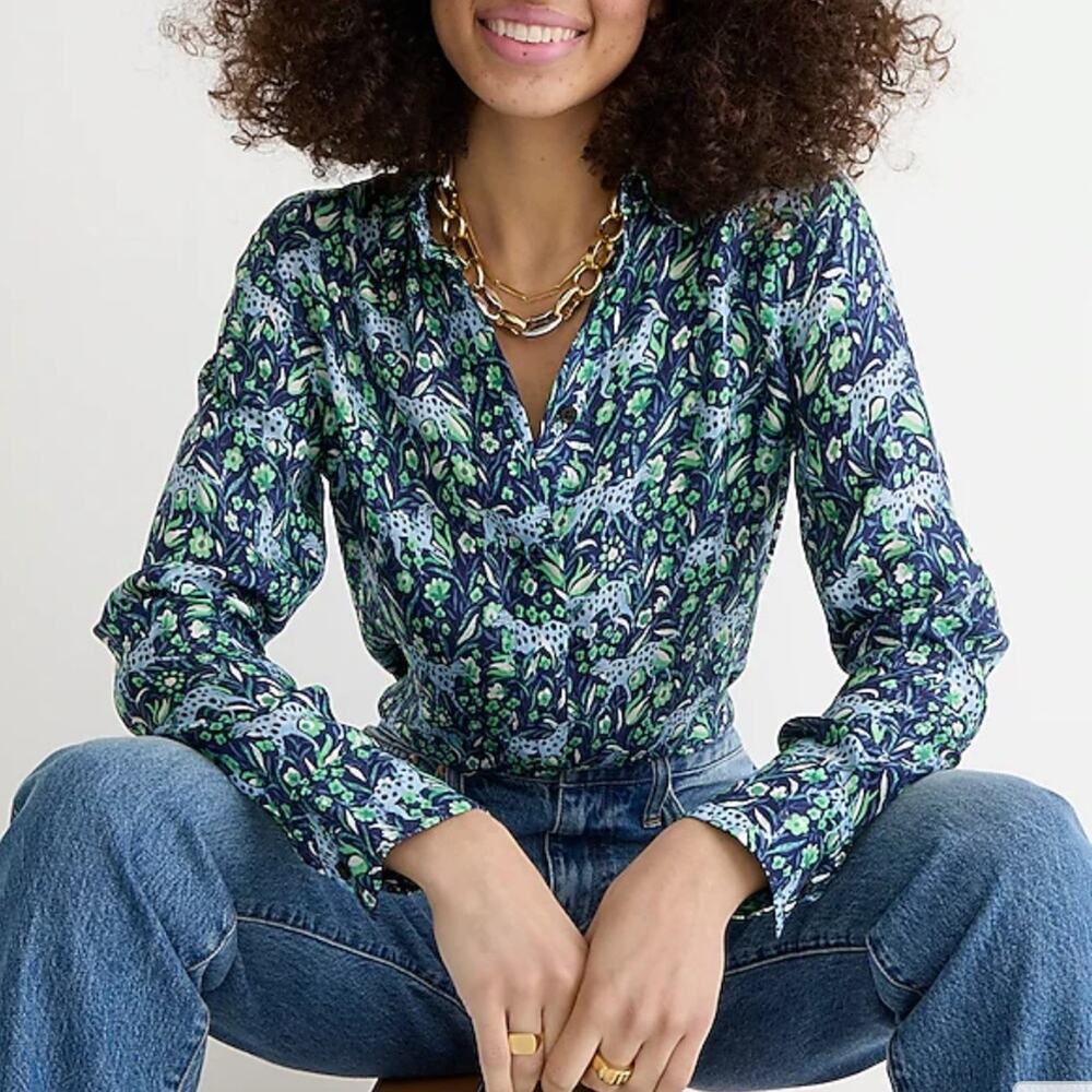 J. Crew Classic-fit shirt in fauna floral cat sz 4
